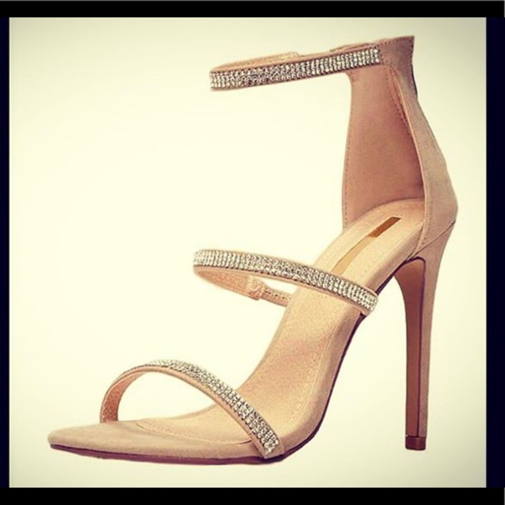 Crystallized Open toe beige stilettos